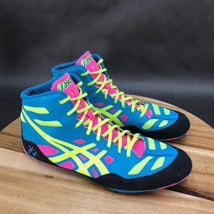 Asics JB Elite 2.0 Blue Pink Wrestling Shoes Lace Up High Top Mens Size 10